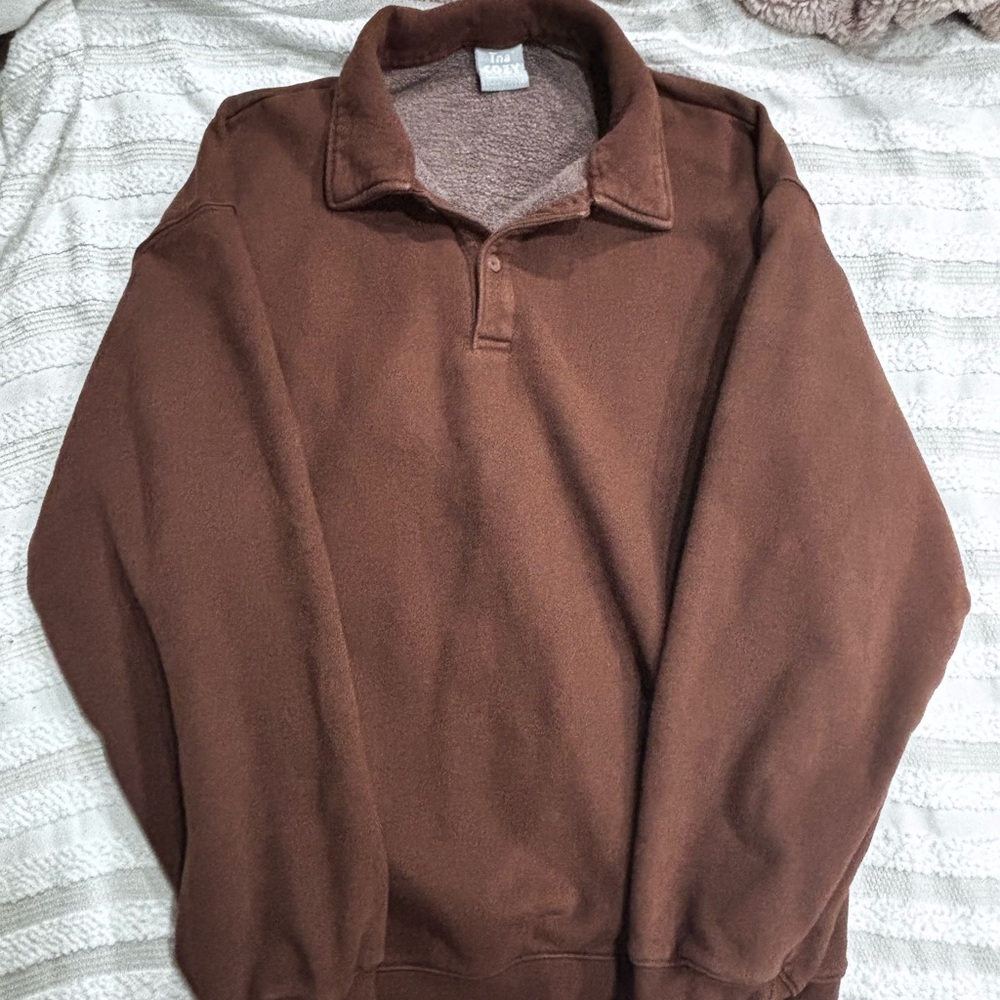 TNA Chocolate Brown Fleece Collared Sweater
